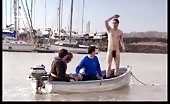 Faggot icon Joe Thomas naked in  a boat