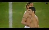 Shirtless Ronaldo in Passionate Football Embrace